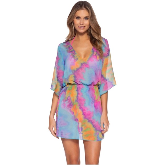 Becca Amelia Tie Dye Sheer Dress Swim Cover Up - Picture 1 of 2
